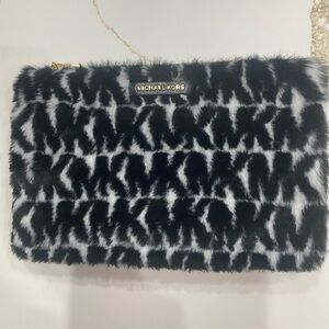Used Once Michael Kors Black and White Faux Fur Clutch